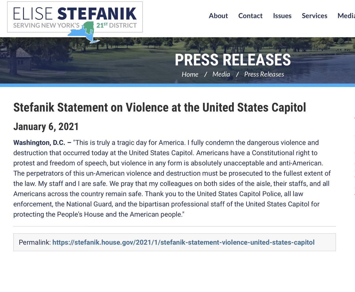 I’m told that, in response to my prior tweet, @EliseStefanik deleted her 1/6/21 statement — that those who stormed the Capitol “must be prosecuted to the fullest extent of the law.” Here is Elise’s statement again. Feel free to share. #nomorecrackpots