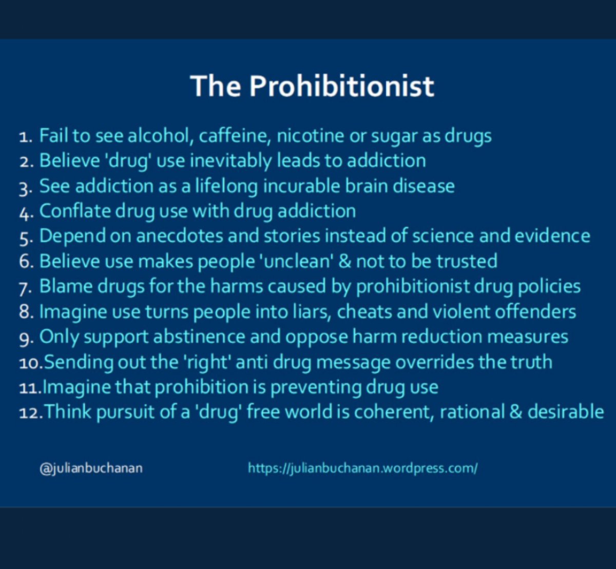 Very thankful for <a href="/julianbuchanan/">Julian Buchanan, PhD</a> who has spent decades fighting prohibition. He always captures the phrasing and messaging perfectly.