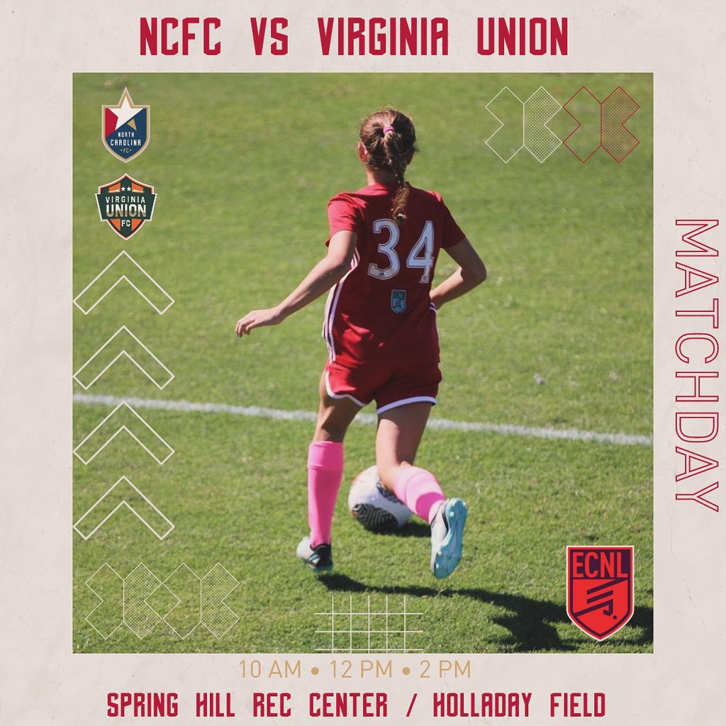 ‼️GAMEDAY‼️ ECNL travels to Virginia Union for Mid-Atlantic conference play. Kickoffs are 10am , 12 pm &amp; 2pm - good luck ladies!! #ncfcyouth #ecnl
