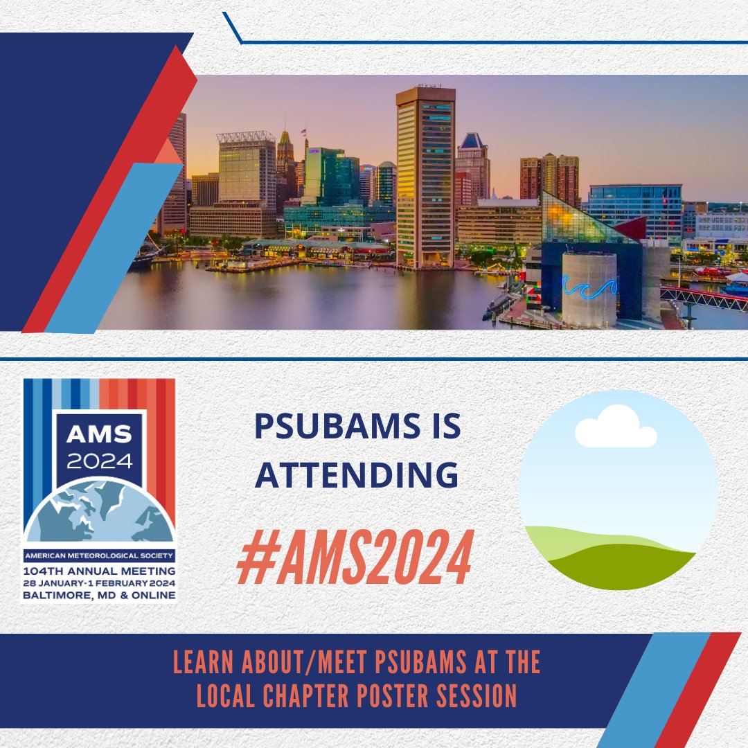 PSUBAMS will be attending AMS 2024!! ⛈️ Look for us at the Local Chapter Poster Session to learn about what we do, who we are, and to meet some of the executive board members! We will be updating our social media platforms often 😊