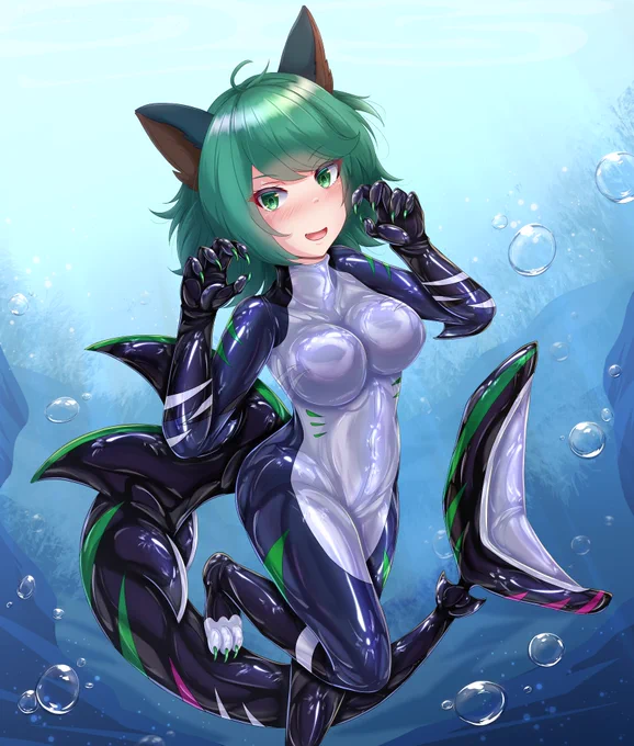 【Skeb】ラバーシャークスーツガール#ラバースーツ 