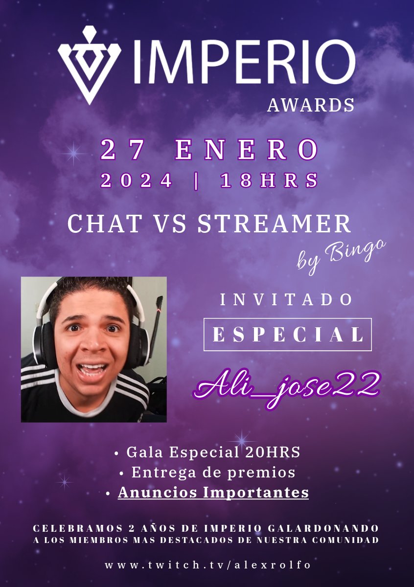 ImperioMp's tweet photo. 🔴 Quedan menos de 2 horas para comenzar a celebrar nuestro segundo aniversario! ✨
Con este anuncio no te lo vas a querer perder!
Tenemos un invitado especial que nos deleitará con un espectáculo sin precedentes durante la Gala a las 20hrs 🥳 @Ali_jose22 https://t.co/1loXhg3774