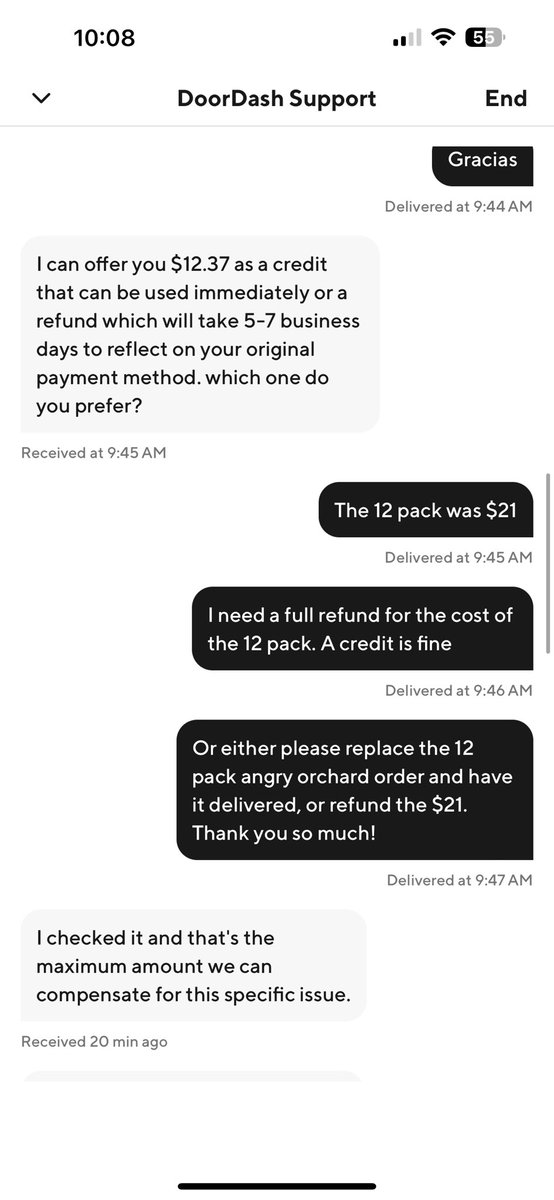 _chubby_kitty's tweet photo. @DoorDash was out of my most expensive item and would barely give me a refund for my cheapest item. Move to Uber eats or grub hub now! Door dash is officially a scam! I did not receive my angry orchard for gasparilla today :( https://t.co/PdkpU03hBW