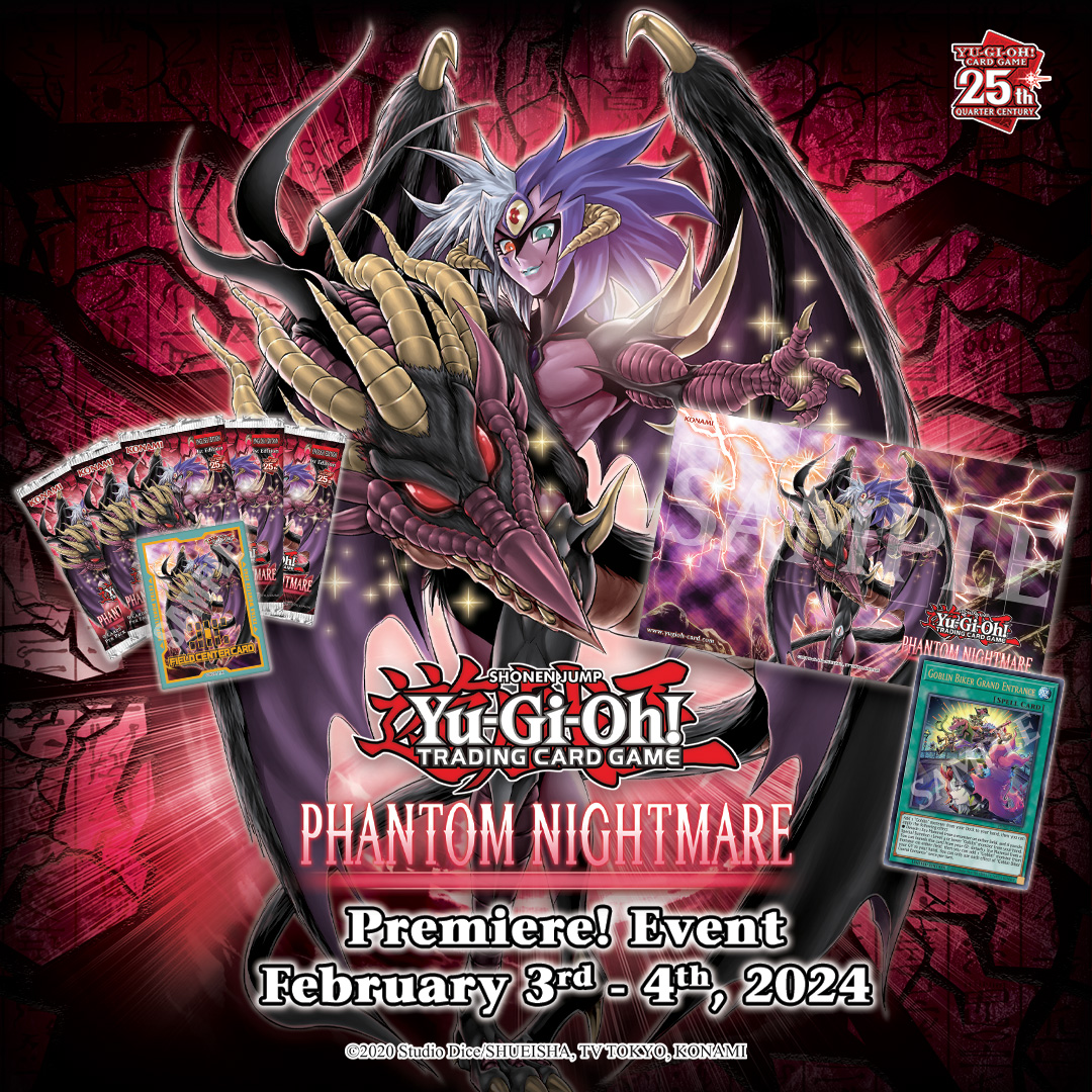 Duelists! Our Yu-Gi-Oh! Phantom Nightmare Premiere! events will take place Saturday, February 3rd at 1 p.m., and Sunday February 4th at 2 p.m.  Take your chance to play the new set & win a beautiful playmat!  #GamerzDen #OxfordMS #OleMiss #YugiohTCG
