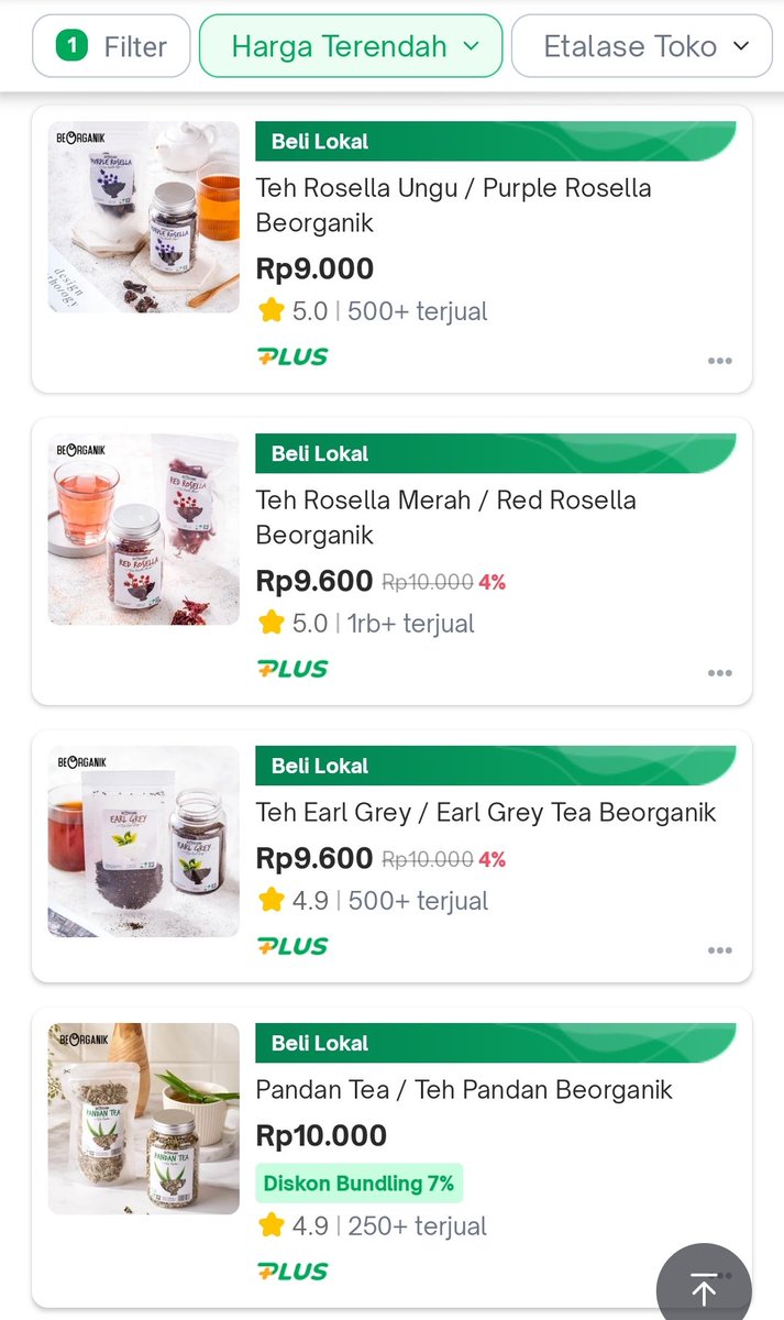 Teh Organik + Diskon "Beli lokal 30%"

Black Tea
tokopedia.link/xXkrfvCHHGb
Teh jati cina
tokopedia.link/NuMJTDFHHGb
Teh premium
tokopedia.link/vH4YJPGHHGb
Teh Sereh
tokopedia.link/k1yjaJHHHGb

Teh rosella
-ungu
tokopedia.link/V3eQZQJHHGb
-merah
tokopedia.link/nL1u1GLHHGb
Teh earl