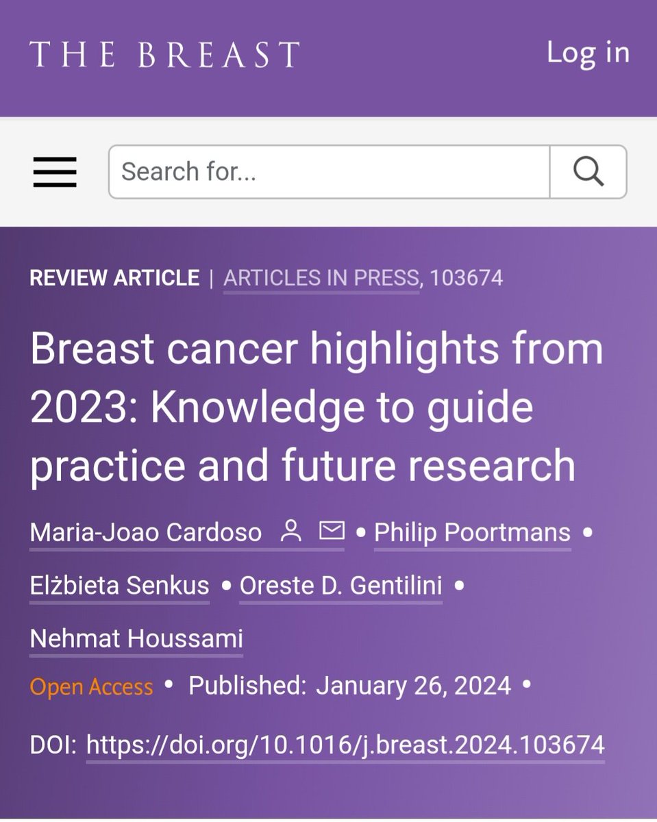 Breast cancer highlights from 2023: Knowledge to guide practice and future research 

📌PubMed has 15,000 publications on BC in 2023. 

The authors have summarized the most important studies

A great review👇

#bcsm thebreastonline.com/article/S0960-…
