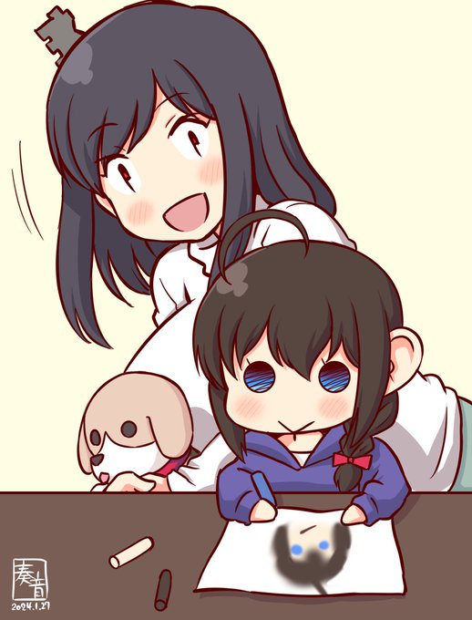 「あら、なにを描いているの?」
「こっきだよ!」
「国旗?」
「しぐれおうこくの こっき!」
「なるほど。がんばってね」
「うん!!」

#ママ城とちびしぐ 