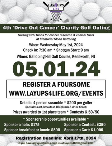 Layups4Life's tweet image. Been a while Twitter or “X” but we’re back! 2024 registration is open for our 3v3 #basketball tournament and #golf outing. Link to learn more and sign up are in our bio or below. Want to get involved in any other way, i.e volunteering, DM us! 
layups4life.org/events/