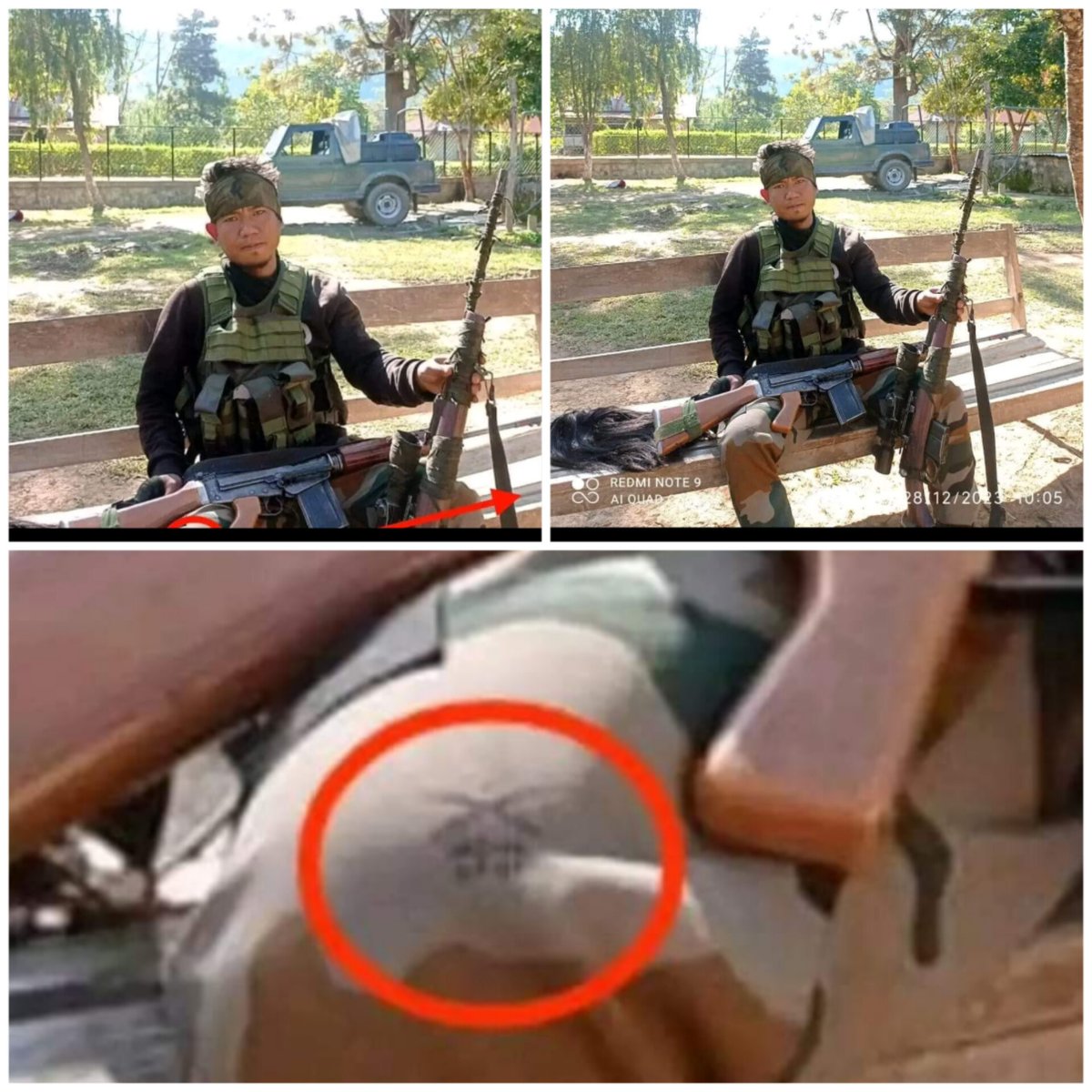 #KukiTerrorists
The nature of the relationship between the #KukiMillitants and the Assam Rifles is shrouded in rumors and evidence. If this individual in the photo isn't affiliated with the Assam Rifles, who exactly are they?
And why are they donned in Assam Rifles uniform while