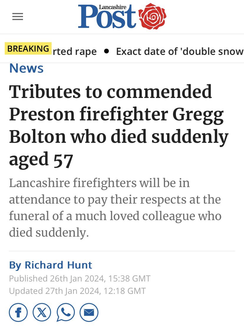 Despire retiring from the service, Gregg still kept his hand in by delivering training sessions at Fulwood station in Preston.

Gregg's death on Saturday January 13, from a suspected heart attack, came as a great shock to those who knew him.