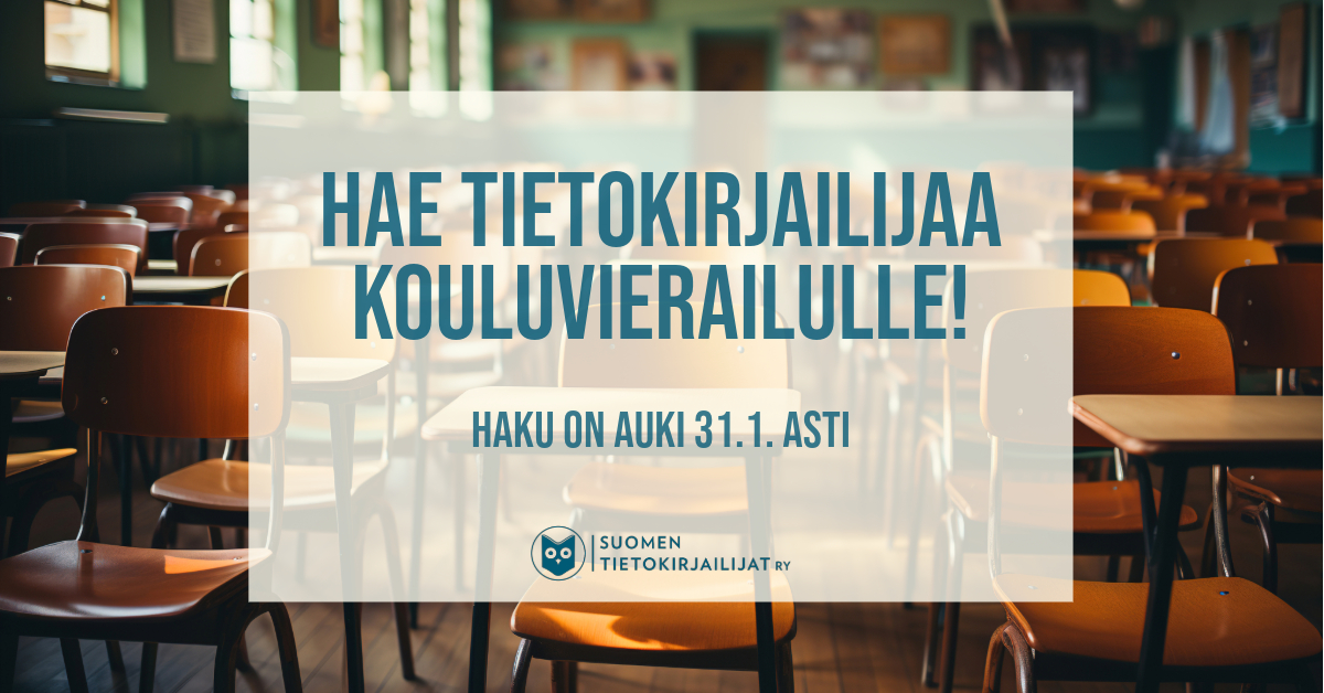 Toisen asteen opettaja, vielä 31.1. asti ehtii hakea kouluille maksutonta tietokirjailijavierailua: suomentietokirjailijat.fi/yhdistys/tieto… #faktahommissa #kouluvierailu #opettaja