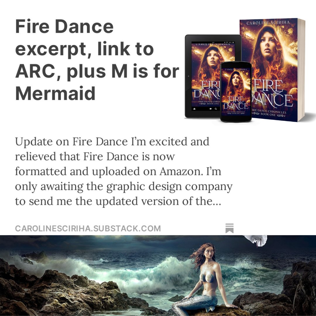 Want to read Chapter 1 of my latest release, Fire Dance, a sci-fi fantasy? Link in newsletter through Bio.
There’s also a write-up about the difference between Sirens and Mermaids, in the ABC series on Fantasy Creatures. #freebies #fantasy #scifi