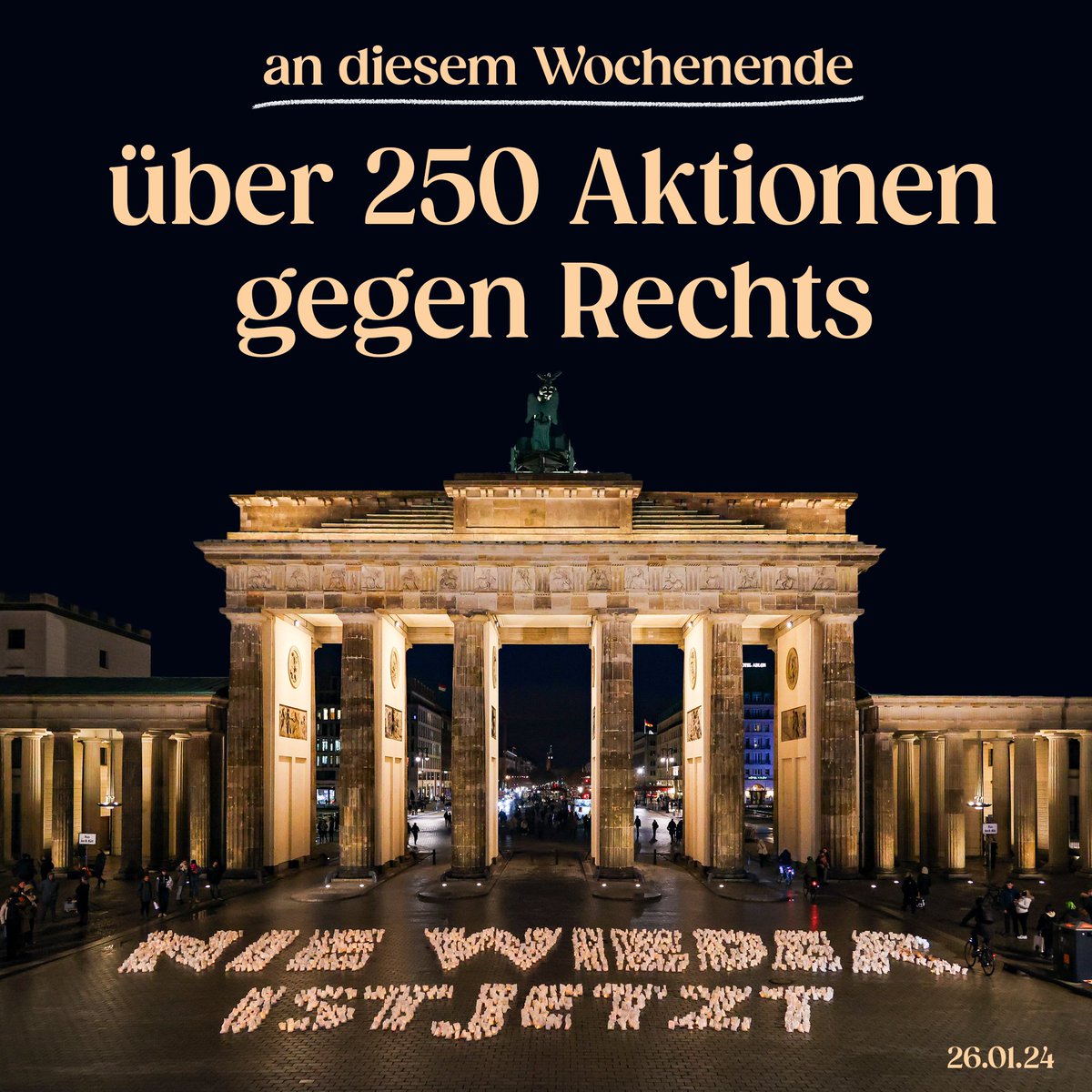 'Nie wieder' ist jetzt. Der #HolocaustGedenktag am 27.01. erinnert an die Befreiung des KZ Auschwitz-Birkenau. Fast 80 Jahre später sind faschistische Parteien europaweit am Erstarken. Und so gibt's auch dieses Wochenende über 250 Demos & Gedenkaktionen: zusammen-gegen-rechts.org