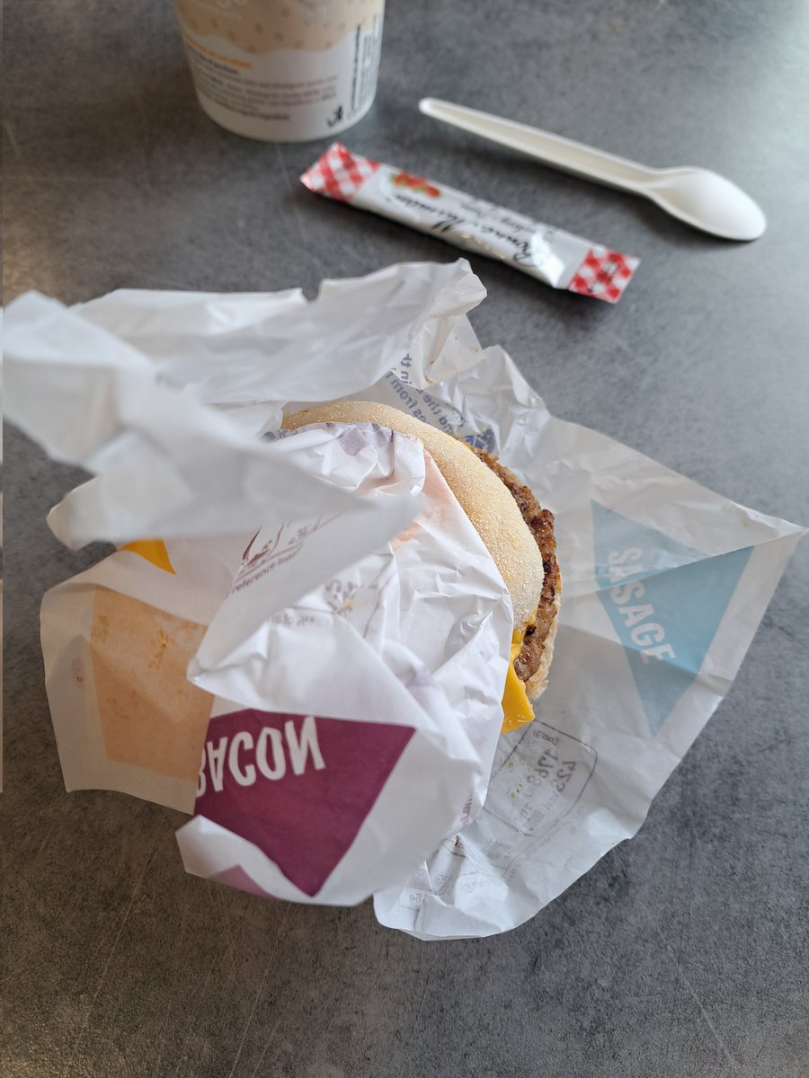 chiasuan's tweet photo. @McDonaldsUK This was how the MacMuffin was served to me....half unwrapped!  The McMuffin was clearly thrown into a bag while it was falling out of its wrapper. Shocked! Why bother with the wrapper if you're going to do this? https://t.co/fjAIovo0di