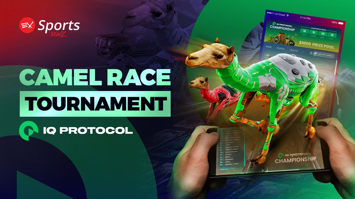 EXSportsGaming's tweet photo. 🏁 Get ready for the ultimate digital camel racing experience with the Al Hejin Camel Racing IQ Protocol Tournament! 🐫✨

In collaboration with IQ Protocol, #EXSports brings you an amazing event where NFT giveaways and thrilling camel races collide in the digital realm where winners will be able to get prizes including: $1,000 prize, 10,000 IQT tokens and 10,000 xARC tokens!. 🚀🎮

🌐 Al Hejin is the world's first mobile camel racing game, available exclusively on the EX Sports app. Race with Al Hejin digital collectables, showcasing your strategic gameplay skills. 🏆🐪

👾👽 @IQLabs_official  is a beacon for the gaming industry, offering a permissionless open-source NFT rental technology that breaks down barriers. They provide an effortless, cost-free integration that invites users to seamlessly step into the realm of blockchain games and NFT projects.

Their technology is designed to supercharge engagement by enhancing the three metrics that matter the most in the gaming world: the number of players, the level of activity, and the liquidity of the in-game economy. With IQ Protocol, games have seen a tenfold increase in the distribution of their assets and a surge in player onboarding.. 📈💸

🐪To qualify for a free Al Hejin Camel NFT and compete in up to 10 'Qualifying races, follow the instructions from one of IQ Protocol's partners:  @arcade2earn , @Dequest_io , @carv_official , @realplayerdao , @Ancient8_gg  and @Avocadoguild.

🏎️Race and compete through qualifying, championship and the finale race to get prizes including $1,000 prize, 10,000 IQT tokens and 10,000 xARC tokens! 💰🏁

🏁 The tournament runs from Saturday, 27th January 3pm GST, until Saturday, 10th February 2024, 2.59pm GST. Don't miss the chance to be part of this groundbreaking event! 🌟

Get ready to race, compete, and win big in the #AlHejin Camel Racing #IQProtocol Tournament! 🚀

#CamelRacing #CamelTournament