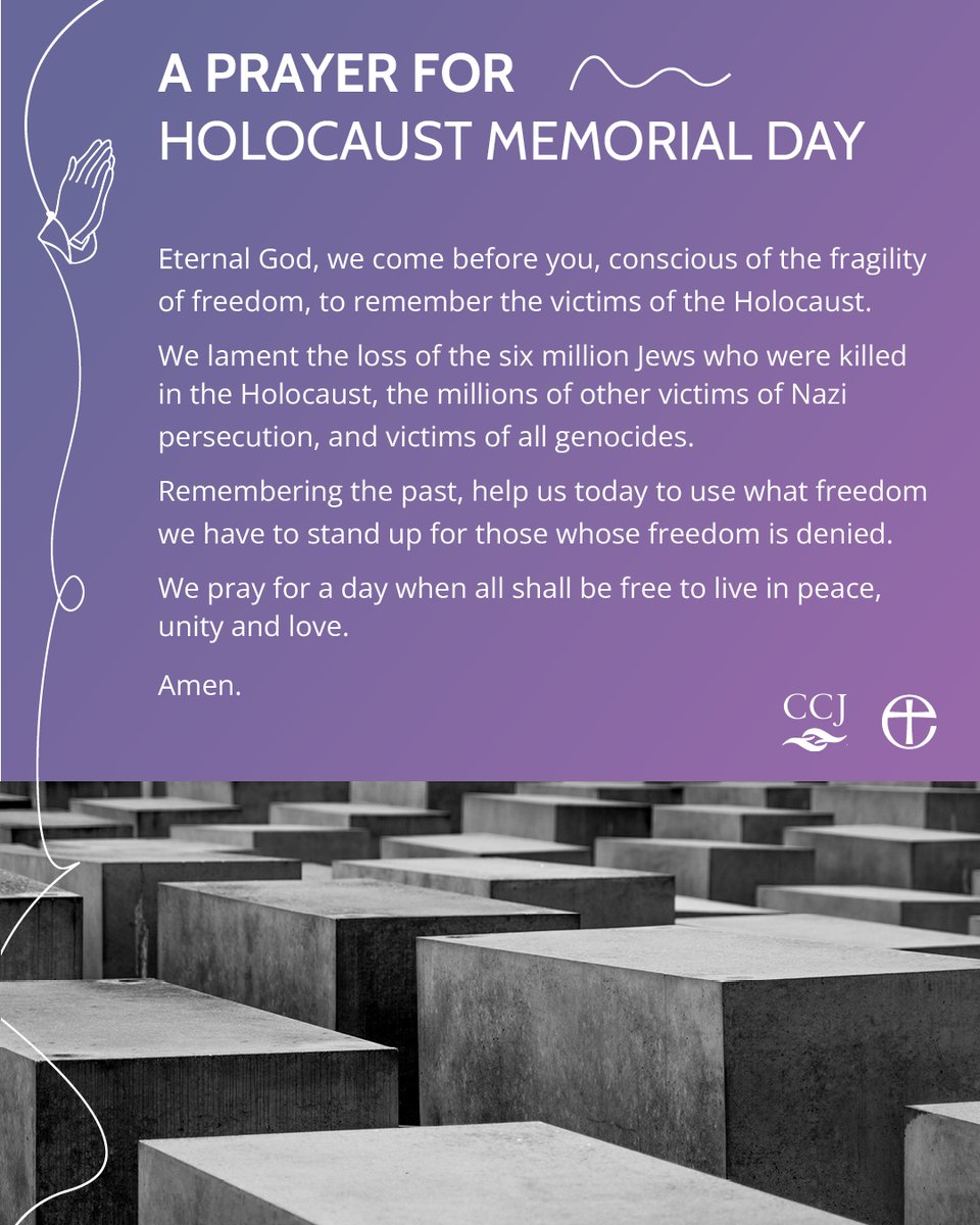 The Church of England (@churchofengland) on Twitter photo Today is Holocaust Memorial Day.
Pray with us using this prayer from the Council of Christians and Jews, as we reflect and remember those impacted by the Holocaust and genocides around the world.
#HolocaustMemorialDay <a href="/CCJUK/">Council of Christians and Jews</a> Today is Holocaust Memorial Day.
Pray with us using this prayer from the Council of Christians and Jews, as we reflect and remember those impacted by the Holocaust and genocides around the world.
#HolocaustMemorialDay <a href="/CCJUK/">Council of Christians and Jews</a>
