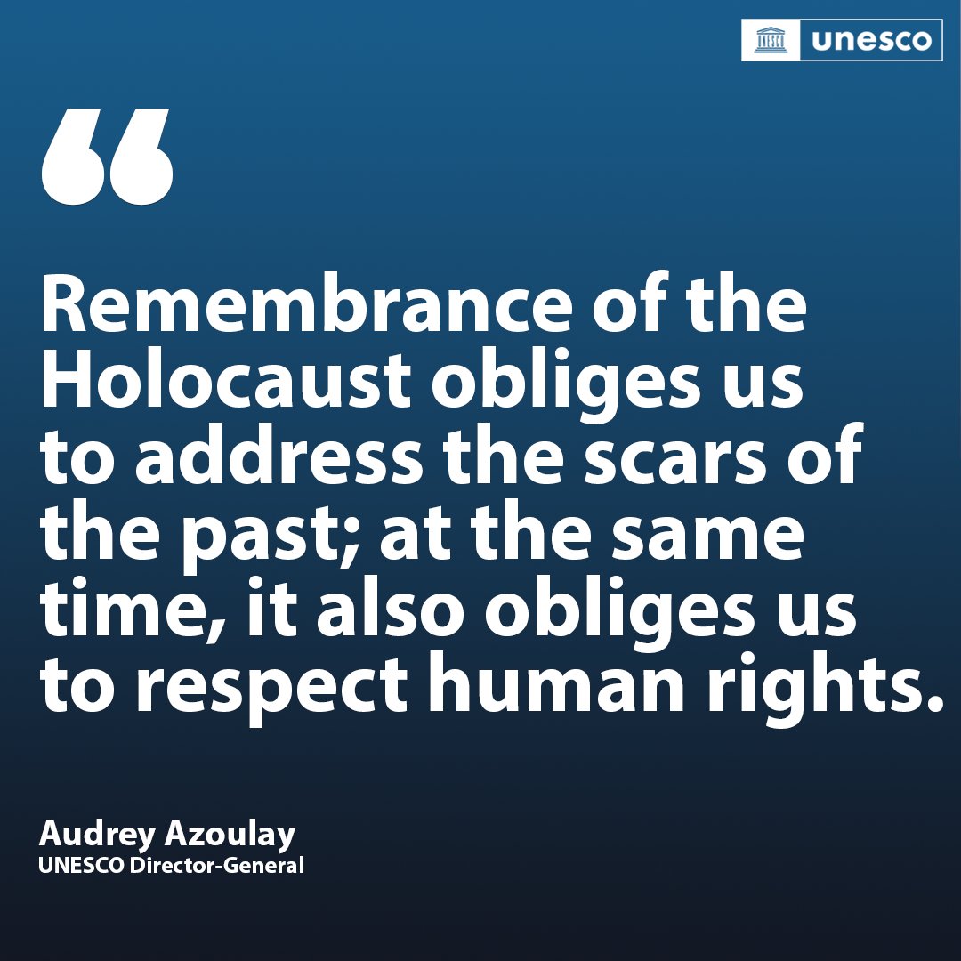 This International #HolocaustRemembranceDay reminds us of our essential duty to remember. To honour the victims, but also to train future generations to identify & combat hate speech.

May we remain vigilant.

on.unesco.org/3H1G8r4 #HolocaustEducation