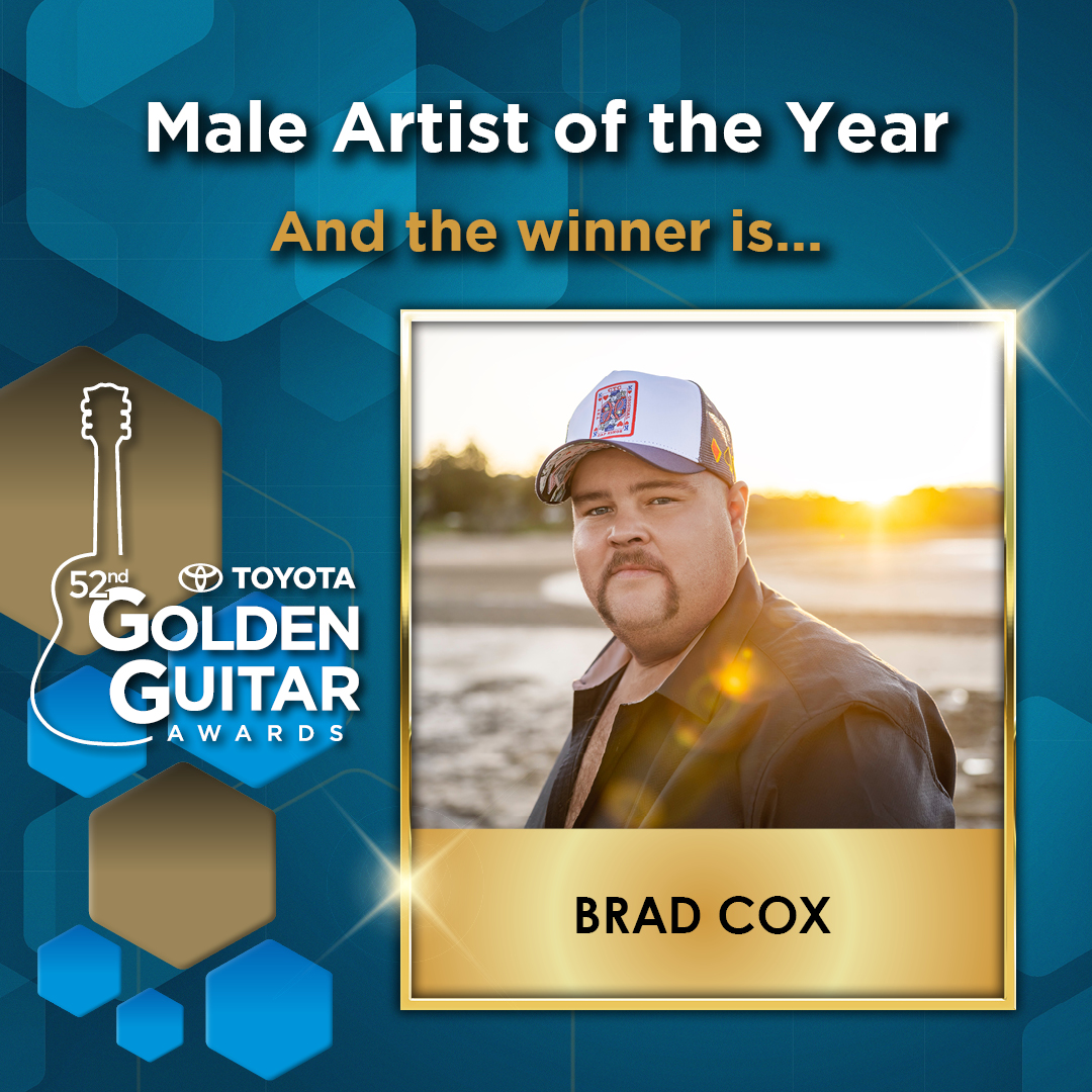 The winner of the 2024 Male Artist of the Year is Brad Cox. #GoldenGuitars #TCMF2024.