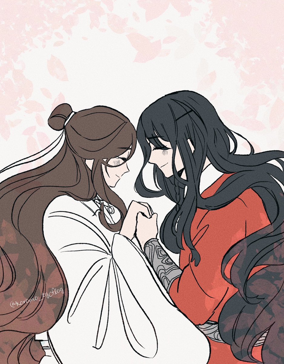long hair closed eyes black hair smile holding hands chinese clothes brown hair  illustration images