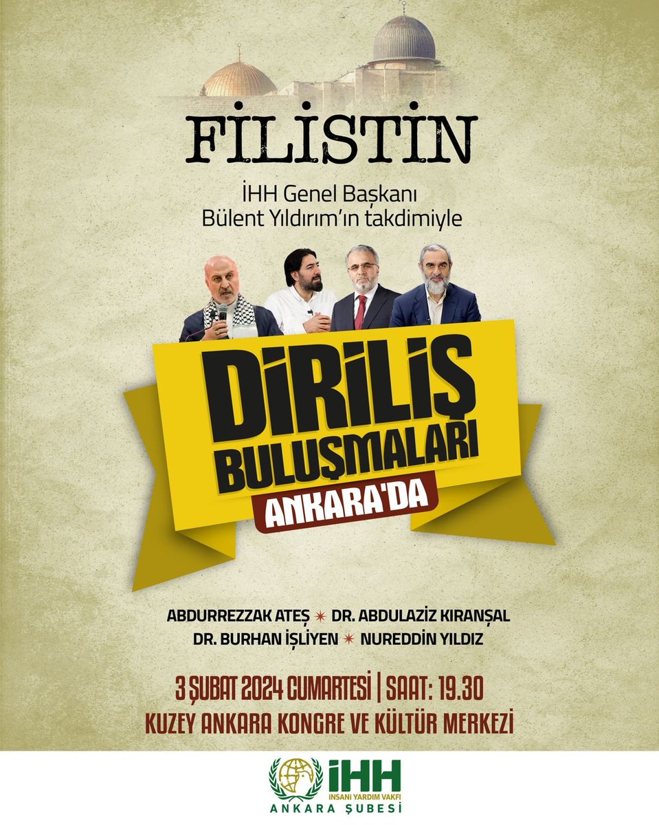 Diriliş Buluşmaları Filistin, Ankara ile devam ediyor!

Tüm gönüllülerimiz davetlidir.

🗓️ 3 Şubat 2024 Cumartesi
🕢 19:30
📍 Kuzey Ankara Kongre ve Kültür Merkezi