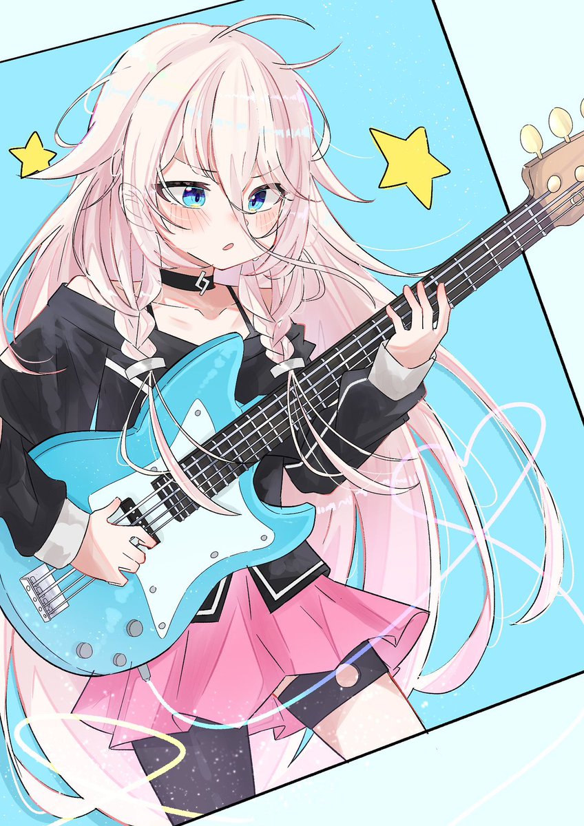 ia (vocaloid) 1girl instrument pink skirt skirt long hair solo blue eyes  illustration images