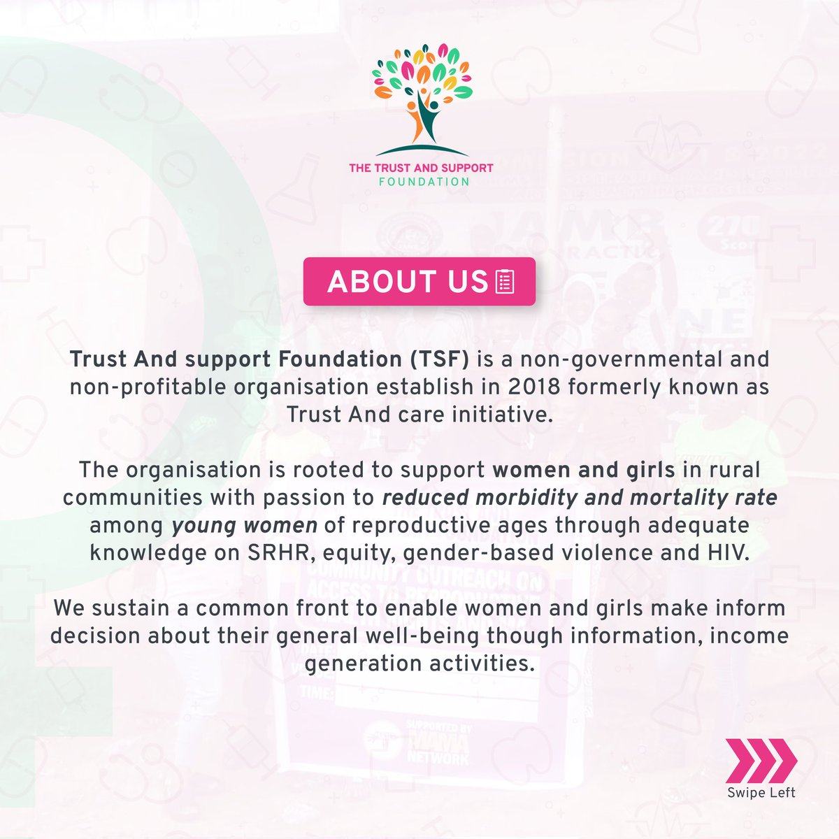 Trustsupportf3's tweet photo. About us, A Thread🛑

Empowering women and girls for a healthier tomorrow 

Our NGO is dedicated to reducing morbidity and mortality rates among young women through education on Sexual and Reproductive Health and Rights(SRHR), equity, combatting gender-based violence, https://t.co/3OhzOBK6RE