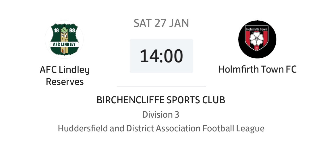 AFC Lindley (@afclindley) on Twitter photo 1XI - Away vs. <a href="/Holmbridge_FC/">Holmbridge FC</a>
2XI - Home vs. <a href="/HolmfirthTown/">Holmfirth Town FC</a>
A full Lindley vs. the Holme Valley affair!
Bring it home ladsβ¦ π€π»
#UTL π 1XI - Away vs. <a href="/Holmbridge_FC/">Holmbridge FC</a>
2XI - Home vs. <a href="/HolmfirthTown/">Holmfirth Town FC</a>
A full Lindley vs. the Holme Valley affair!
Bring it home ladsβ¦ π€π»
#UTL π