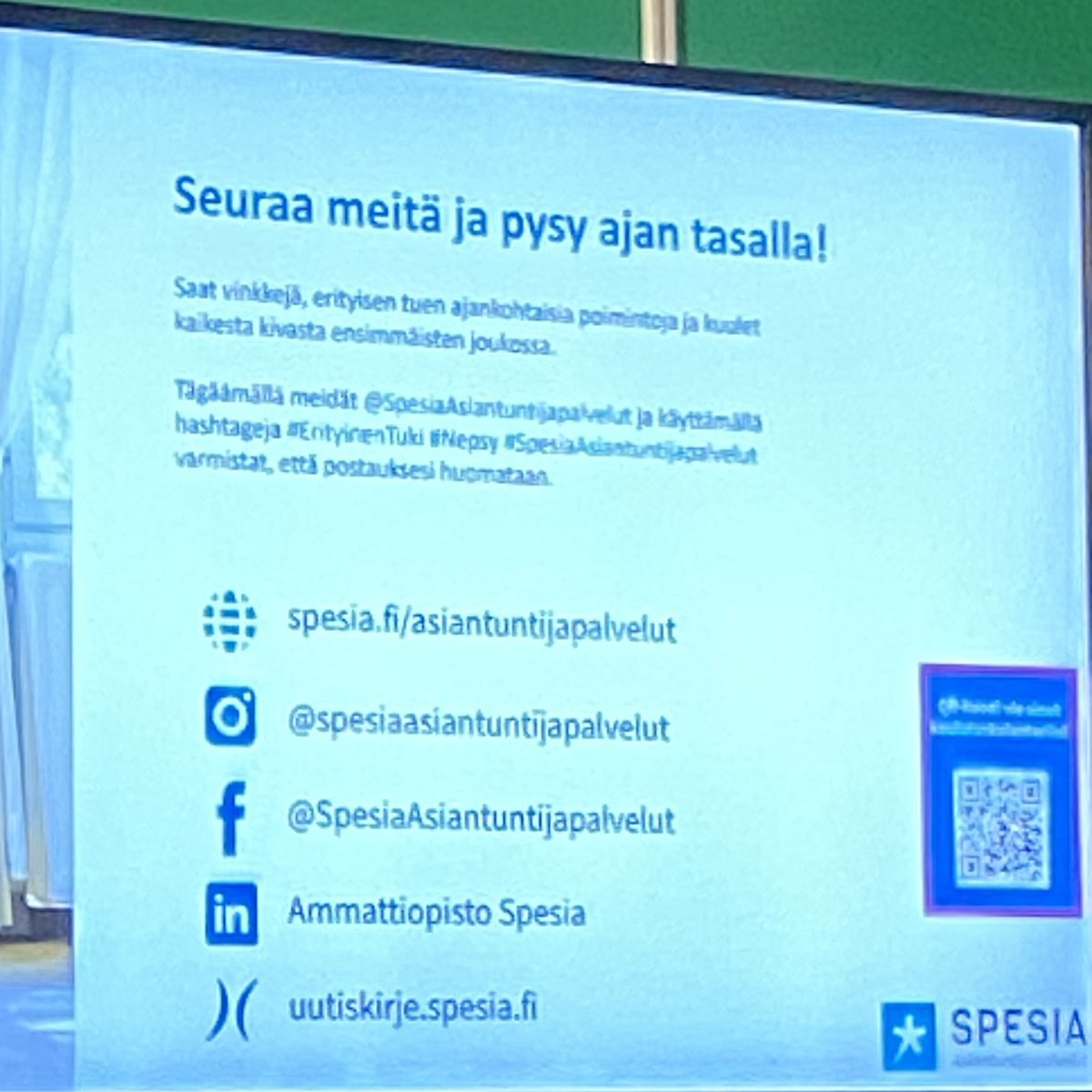 JJuvakka's tweet photo. Ammattiopisto @AoSpesia ’saa suurella sydämellä tuetaan opiskelijoita onnistumaan ja loistamaan. Spesia tarjoaa myös loistavia erityisen tuen asiantuntijapalveluita. Ei sattumaa, että toiminta ja palvelut kiinnostavat. #Educa2024 https://t.co/oQGMPjb8eV