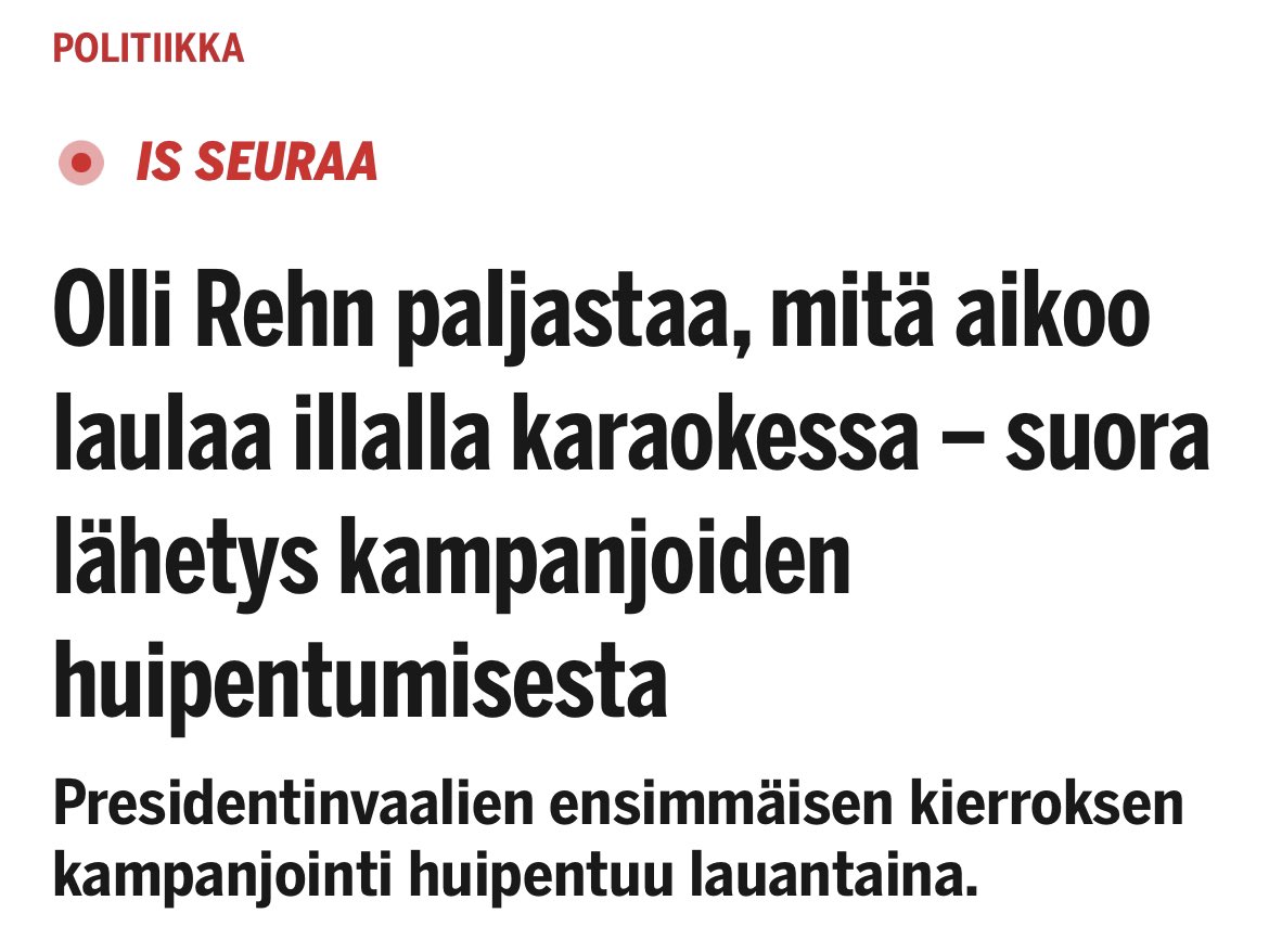 Kuulkaahan nyt ihmiset. Olen lupautunut fasilitoimaan #Rehn2024 ekan kierroksen vikan tilaisuuden.

Ehdokas tuntuu olevan VALMIS.

🔥Vakaa kuin kallio goes Kallio🔥 
Tänään Oivassa klo 18 alkaen. 
Olli on uhannut laulaa Rappiolla, eli siltä pohjalta. 😎
