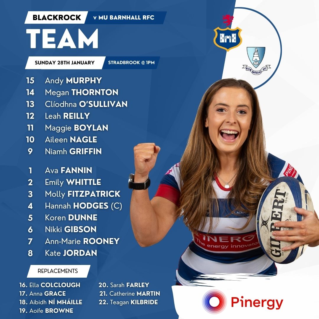 𝙏𝙚𝙖𝙢 𝙉𝙚𝙬𝙨 🗞️
Big game for our Women's J's tomorrow in Stradbrook where we welcome Barnhall in a tasty Leinster Division 1 clash. Led by Hannah Hodges, here is our match day 22 👊🏻🔴🔵

#Pinergy #PoweringTheDifference #LeinsterDivision1