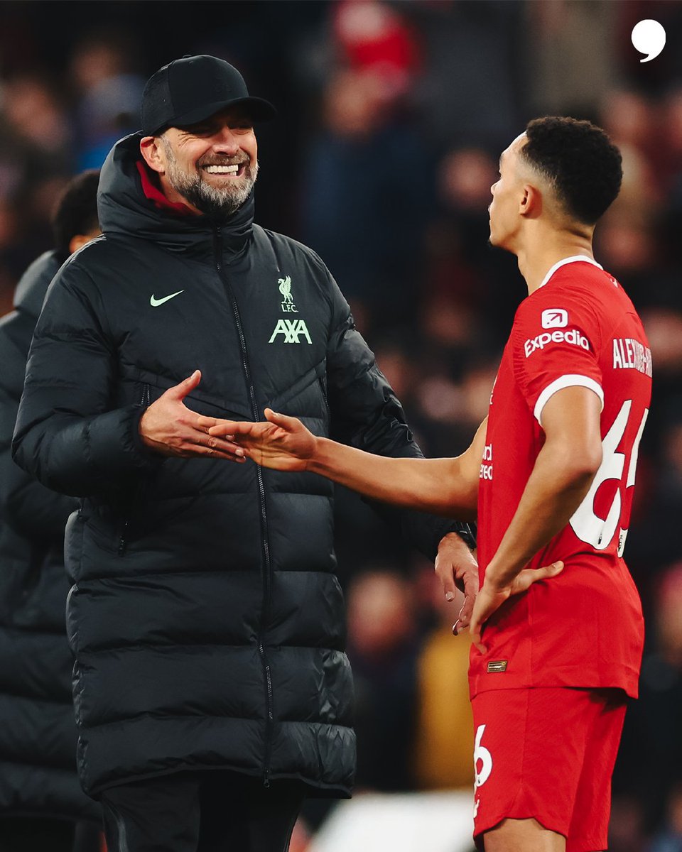 TPTFootball's tweet photo. Trent Alexander-Arnold: "When I see a young lad wearing 66, it still means everything to me. Everybody that owns my kit, everybody that owns any Liverpool kit — I owe them something. I owe them my best. Because I’m one of them. We’re family.

That’s what our manager is all about. Lots of people see Jürgen Klopp and think they know what he’s about, or think they know him. But they don’t see everything. The pace that we play with, the relentlessness, it’s a product of the work ethic that he and his coaching staff bring to training every day. Every single day. He’s been here for a while now, and we just don’t know any other way. The thing that separates him from other managers is pretty simple, I think: He makes sure that we play for the supporters. I know that might sound cliché, but it’s really not. Our style, our identity, they’re what Anfield wants — they’re what I loved to watch as a boy.

That’s how you create real unity."