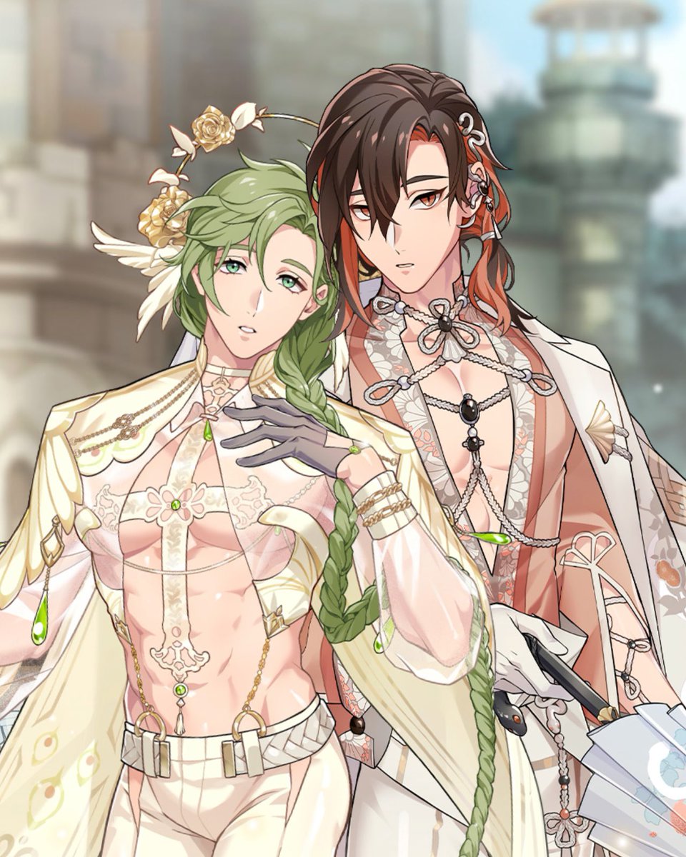 Yuuuunel❤︎様 edited yakumo and olivine together~ ❤️💚 they both look so
