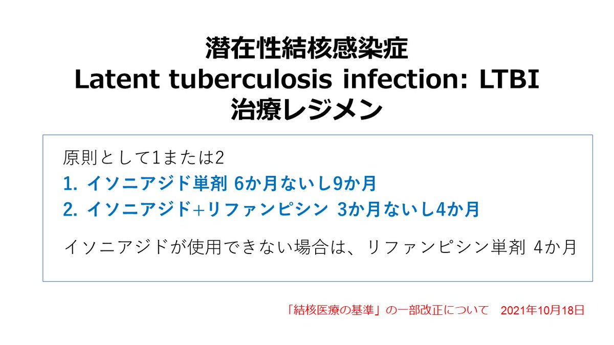 潜在性結核感染症（LTBI）の治療として、国際的に3HP（3か月の週1回