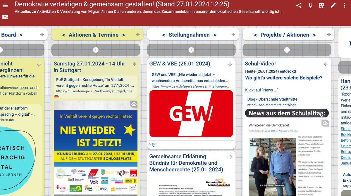 Mig_ma_S's tweet photo. ‼️ Überblick Stand 27.01.24 https://t.co/qVUbvGzZFM ➡️#Demokratie verteidigen &amp; gemeinsam gestalten!📌... mit Terminen &amp; mehr! #NieWiederIstJetzt und 📌mitMACHEN startet unter https://t.co/xVIdMaDV7n ➡️#EduBW #twlz https://t.co/HOMK85mYbM
