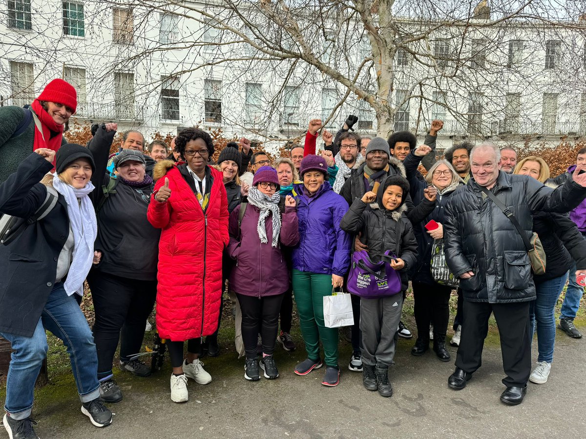unisonglr's tweet photo. London activists at Cheltenham this morning for the @The_TUC march and rally to protect workers' rights and the #RightToStrike ✊

We have won before.
We will win again.

#CheltenhamDemo https://t.co/uarYZayAus