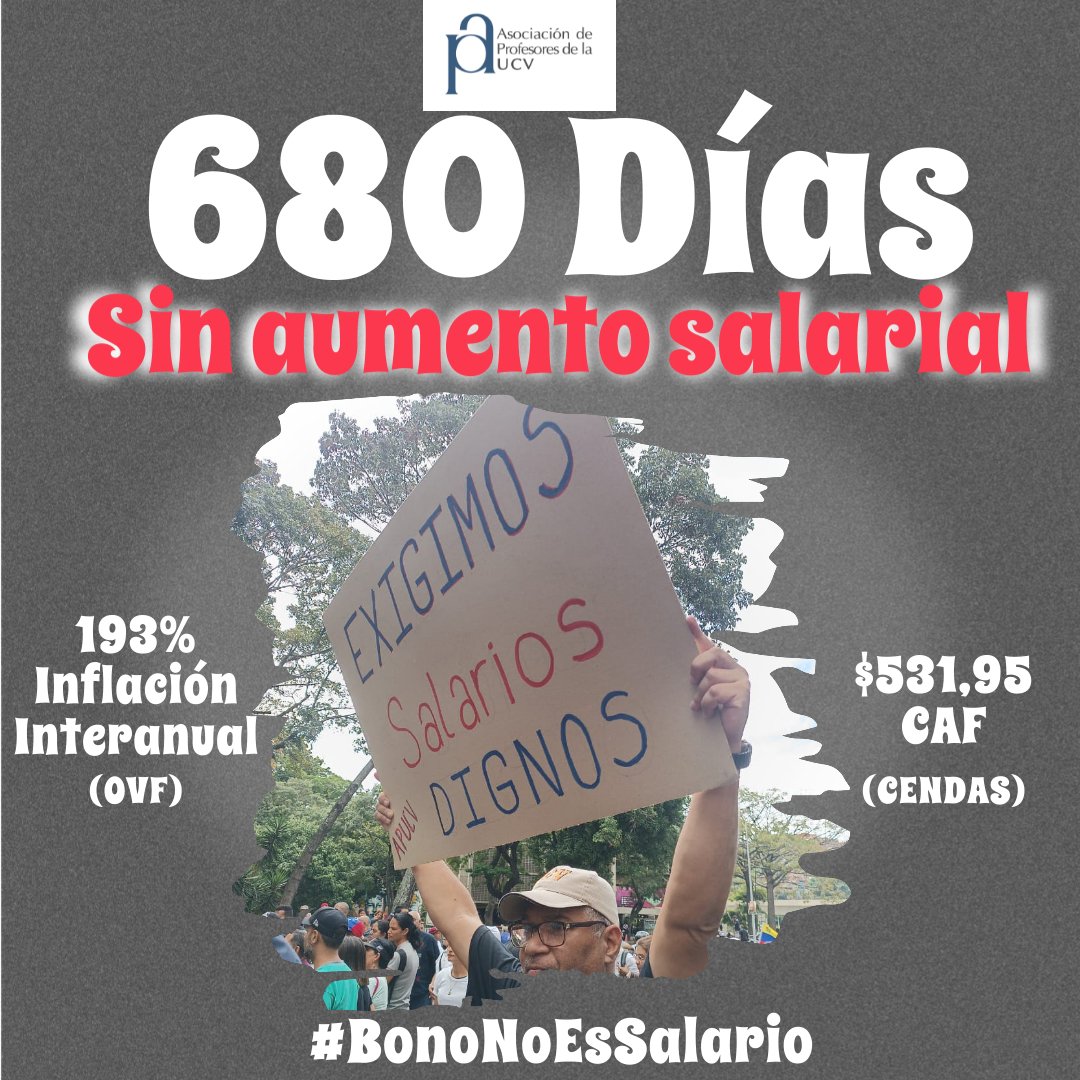 APUCV's tweet photo. #UCV #Profesores #Venezuela #SalariosDignosYa #BonoNoEsSalario #27Enero https://t.co/AwObPjcxLK