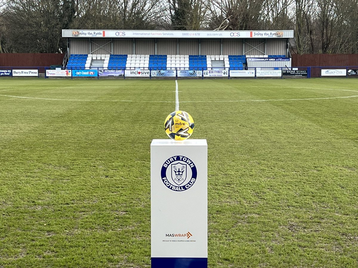 BuryTownFC's tweet photo. TODAY: We’re ready for today’s big local derby against @stowtownfc at the OCS Ram Meadow Stadium in the @IsthmianLeague North Division. #COYB https://t.co/CYNP3iIdqC
