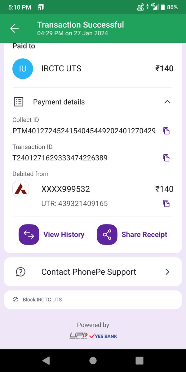 Nitin6011's tweet photo. @IRCTCofficial  @WesternRly @RailMinIndia @RailwaySeva UTS se date 27.01.24 ko 4.29 PM पर unreserved ticket बुक किया user id {9407150601}.. Payment succesfull हो गया था पर अब जब ट्रेन में बैठ कर टिकट देख रहा हु तो no ticked booked दिखा रहा है।। TC आता है तो क्या करूँगा मदद कीजिए https://t.co/qFtfMvFxeA