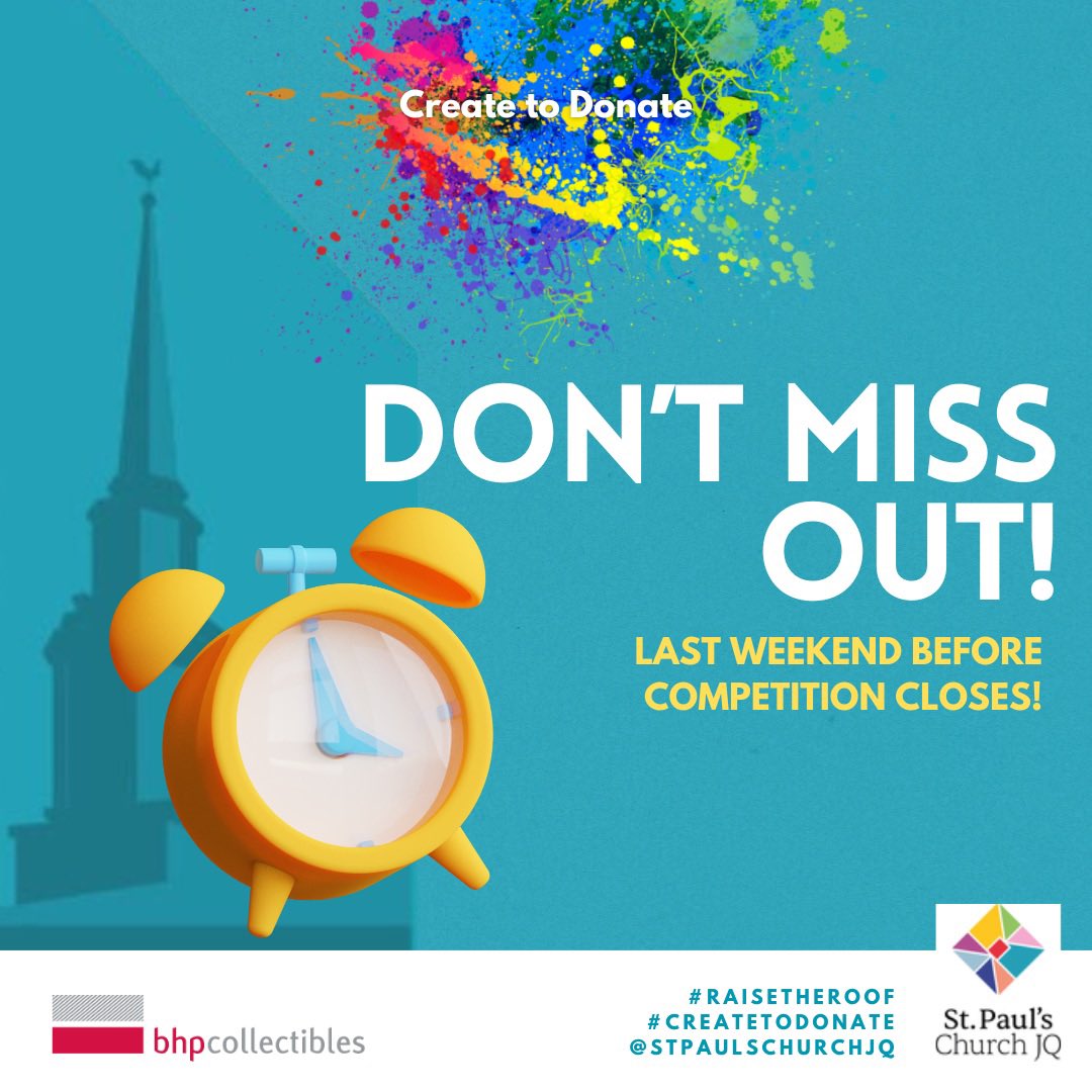 StPaulsChurchJQ's tweet photo. ๐๏ธโจ Just 5 days left to submit your art to Create to Donate! Let your creativity shine and contribute to a noble cause. Donโt miss the opportunity! ๐๐จ
#CreateToDonate #Countdown #ArtForACause https://t.co/EfAtOiLlZg