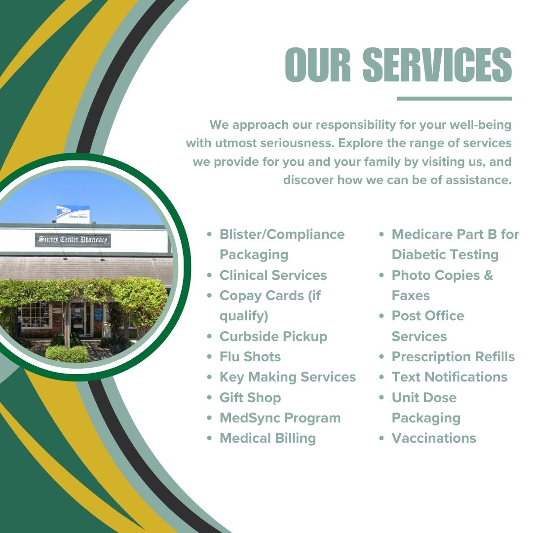 Explore a world of convenience with our comprehensive list of services 📋

Your health &amp; satisfaction is our priority!

#ServicesForYou #ConvenienceMatters #ExploreOurOfferings #SurreyCenterPharmacy #AugustaGA #AugustaPharmacy