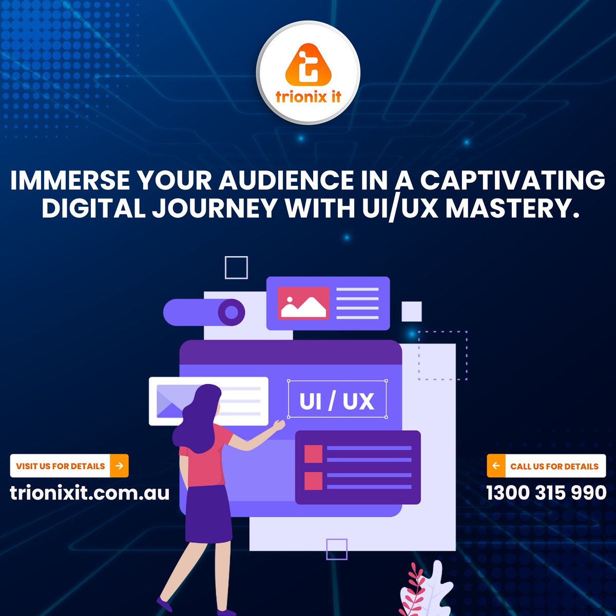 Trionixitau's tweet image. Immerse your audience in a captivating digital journey with the masters of UI/UX. 
Let our experts create a seamless and intuitive experience that will leave your users wanting more. 
#DigitalJourney #UIUXMasters trionixit.com.au