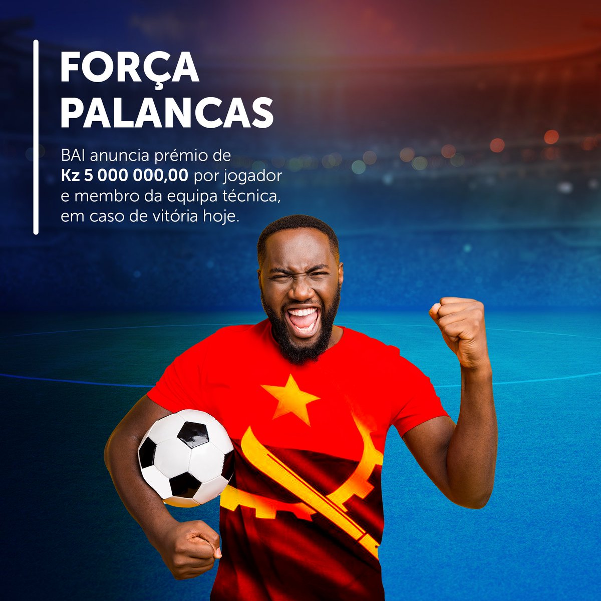 Anunciamos aqui o compromisso de brindar com Kz 5 000 000,00 (cinco milhões de kwanzas) por jogador e membro da equipa técnica, em caso de vitória hoje, e passarmos para os quartos de finais.

Força Palancas! 🇦🇴

Direcção de Comunicação e Gestão da Marca