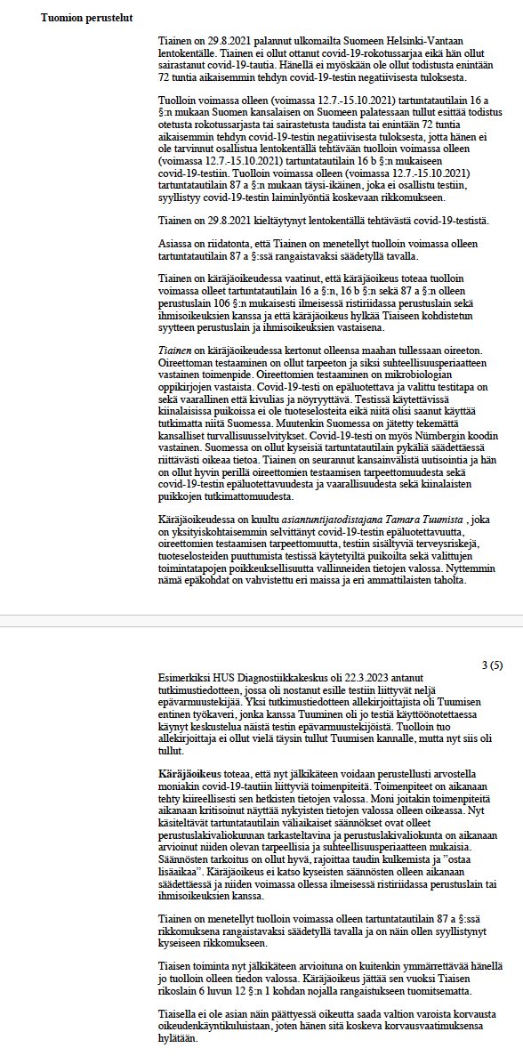 Valtio vastaan Tiainen, PCR pakkotesti vs perustuslaki etenee vihdoin. Hovioikeus on myöntänyt jatkokäsittelyluvan 25.1.2024. Syyttäjän perusteet liitteenä. Nyt katsotaan, onko perustuslaki voimassa vai mitätöity. Myös @MikaVauhkala koronapassi vs perustuslaki etenee.