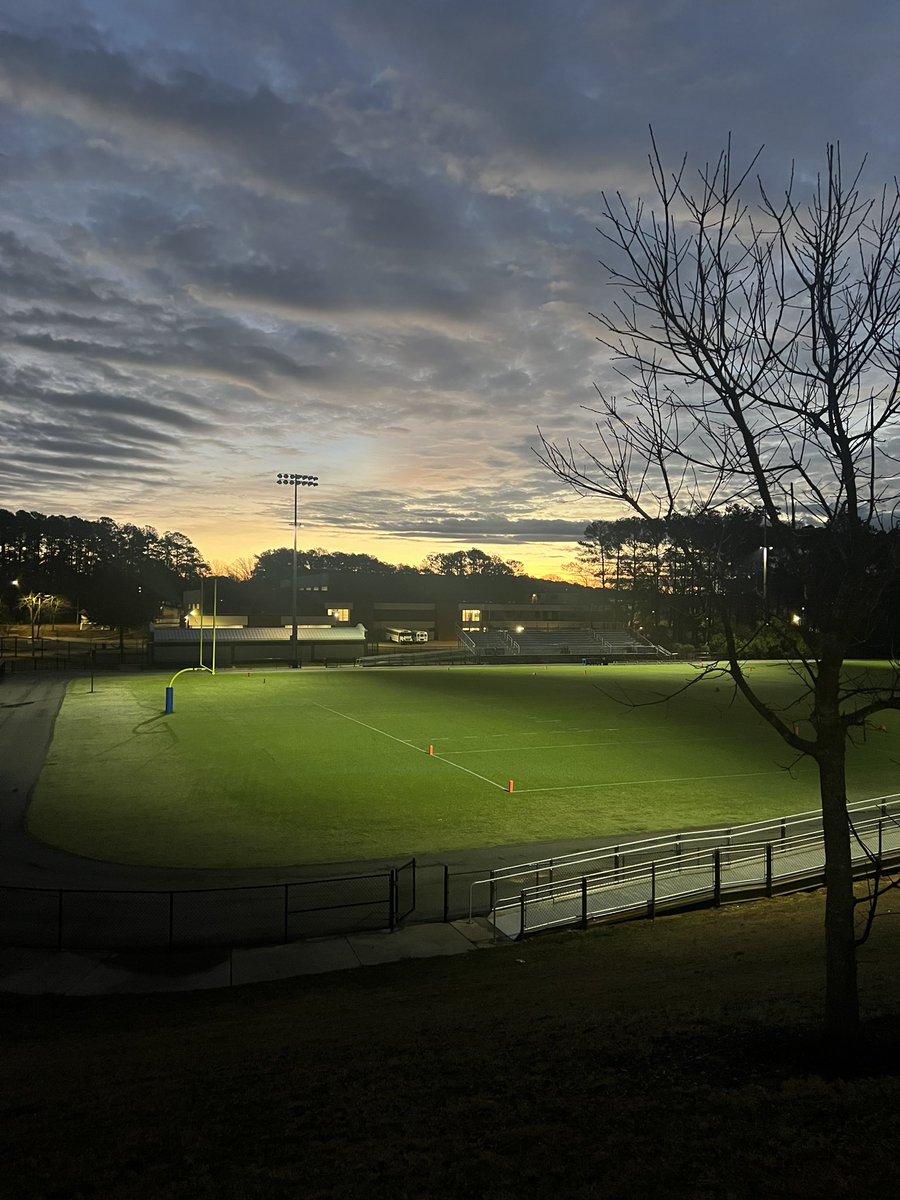 Sunrise over @athensjags Stadium this morning. Today hundreds of @WCPSS young women will experience the thrill of competing in the first ever varsity flag football games!