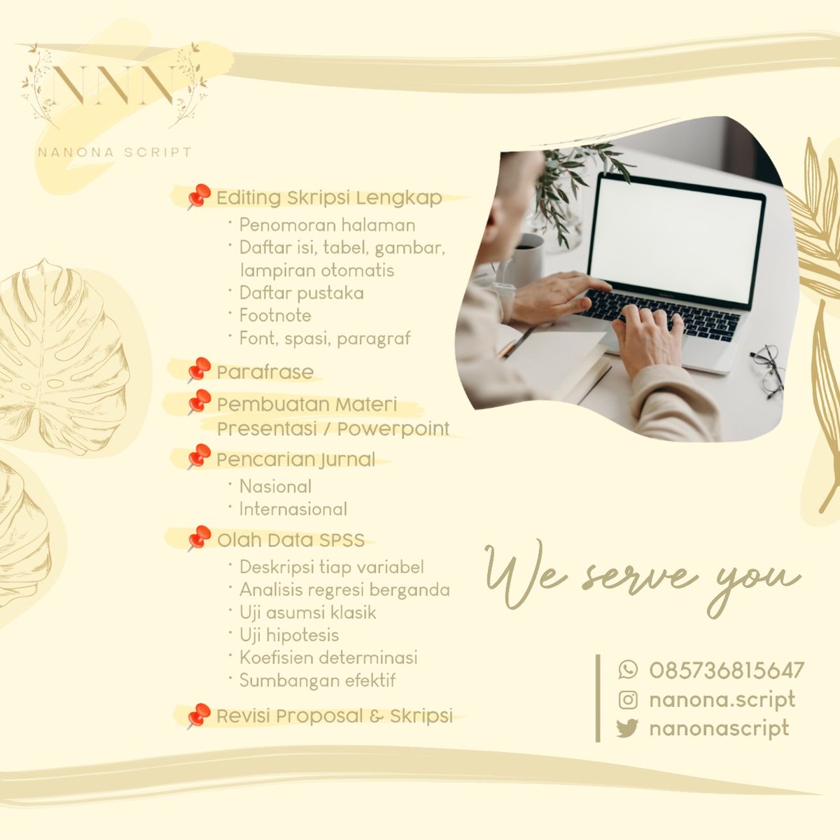 NanonaScript's tweet image. Yuk kalian para mahasiswa semester akhir yang butuh jasa editing skripsi bisa langsung DM kita atau klik link di bio. Thank you 🙂