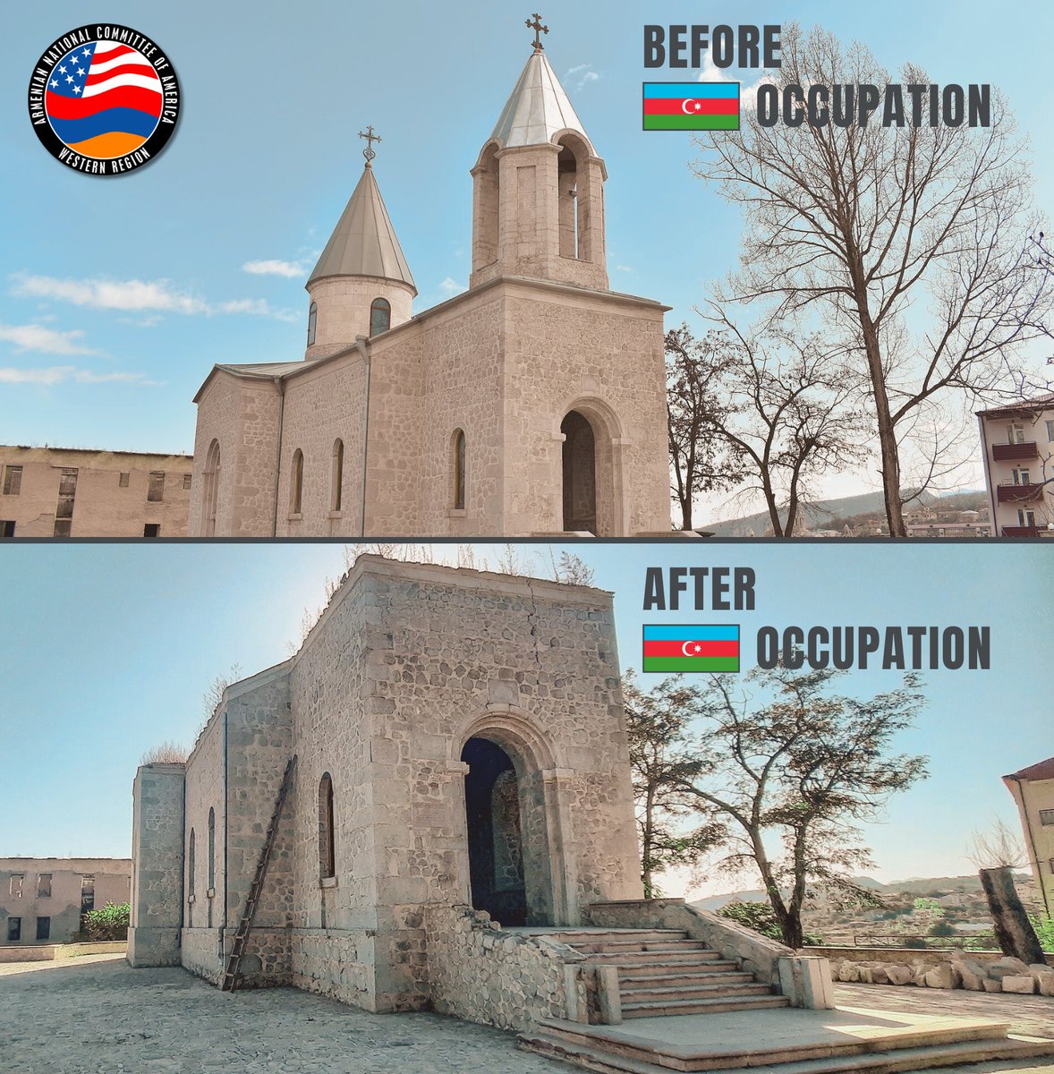 am_crossroads's tweet photo. AZERBAIJANI OCCUPATION IS ARMENIAN ERASURE.
Slide 1: Holy Savior Cathedral (Ghazanchetsots) in Shushi, Artsakh.
Slide 2: Saint John the Baptist Church (Ganach Jham) in Shushi, Artsakh.
Slide 3: Church of Zoravor Surb Astvatsatsin (Mother of God) in Mekhakavan, Artsakh. @ANCA_WR https://t.co/L4azWL0kff