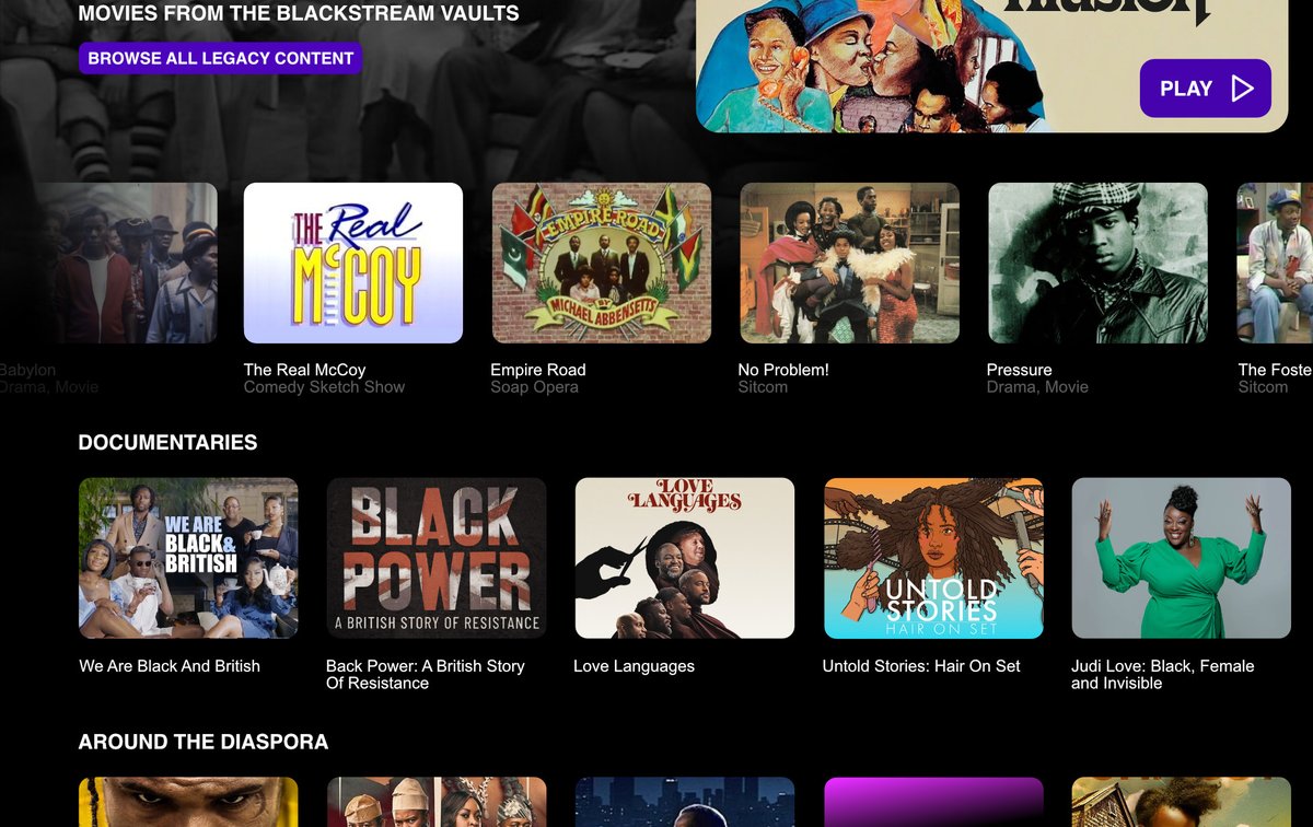 New Black British Streaming channel launches!* See screenshots! New and legacy drama, comedy, movies and documentaries from the UK's best Black creators. *not really, I made it up, but wouldn't it be great