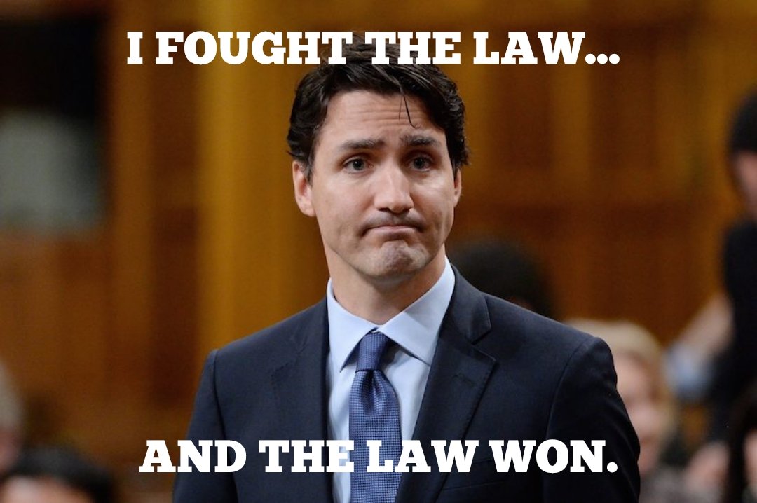 Does everyone want to have a little fun with the Prime Minister? Let's remind him that the Federal Court of Canada just ruled that he broke the law. Join @AreOhEssEyeEe and myself in posting this picture to every single tweet @JustinTrudeau sends out.
