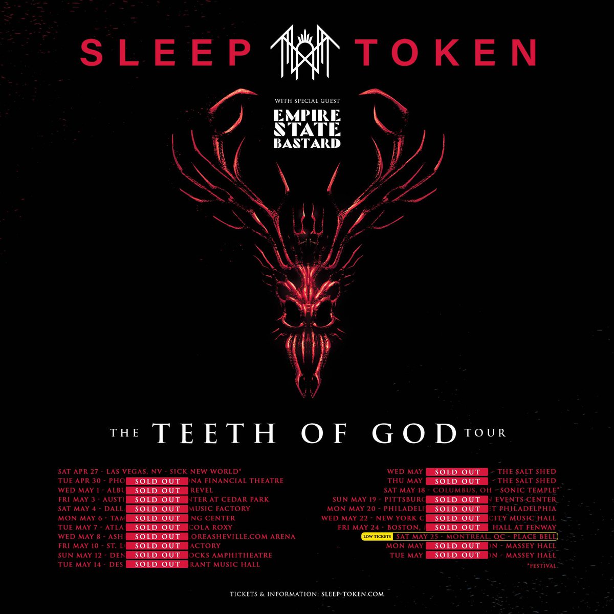 Tickets for the ‘Teeth Of God’ North American tour have been swiftly depleted, save for limited remaining allocation in Montreal. In the meantime, so-called “bot/scalper” purchases are being identified and cancelled, before being redistributed for genuine followers to procure.