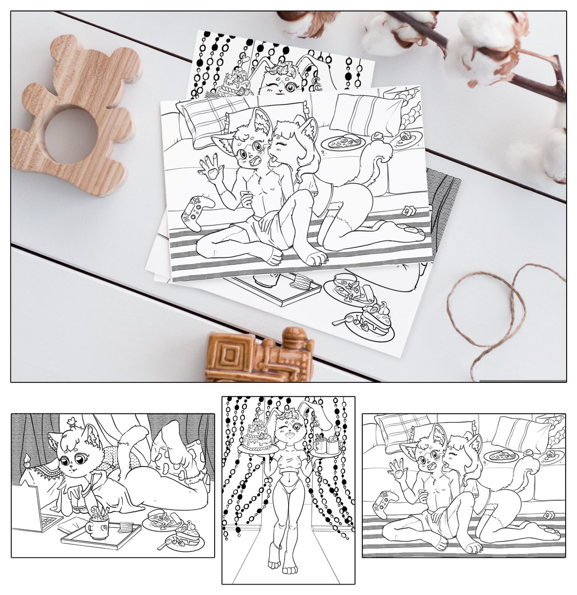 A new small set of colouring pages is now available on my Patreon! (for paid members) 
Subscribe for free to see more about the development of my game, characters and more.
🔗Link: https://t.co/QIZP39hPm2

#furry #furryart #art #coloringbook #Patreon 